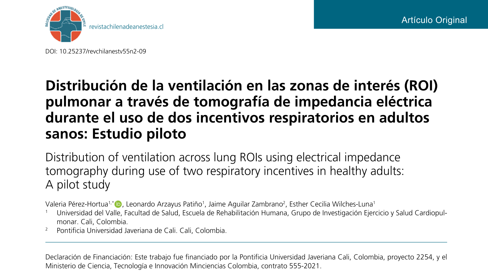 Article in the Revista Chilena de Anestesia about the UBICU respiratory incentive